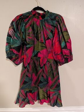 Farm Rio Midnight Leaves Mini Smock Dress